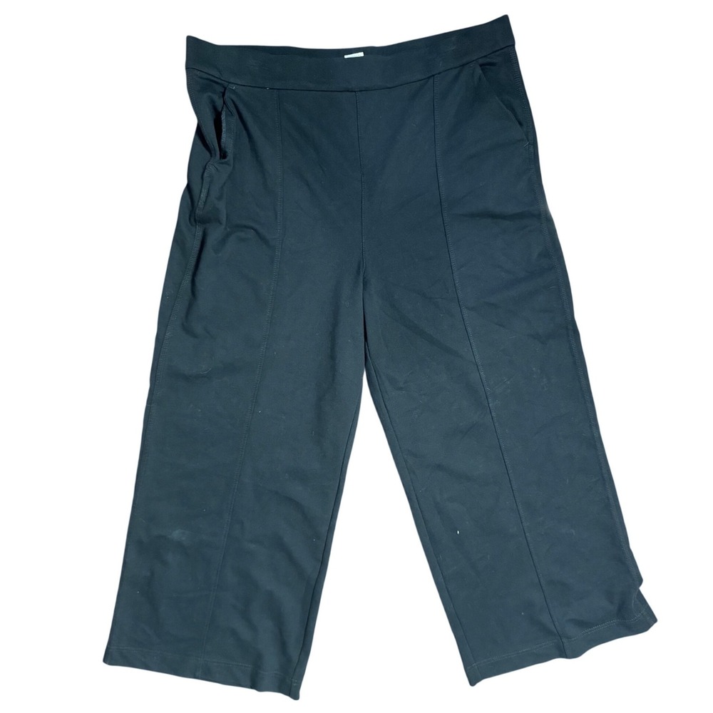 Lee Workwear Wide Leg Crop Knit Pants XXL Black Pintuck Utility Trouser